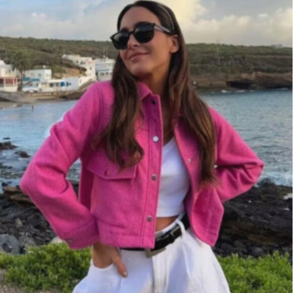Zara Pink Cropped Jacket Womens Size Small - Picture 1 of 8
